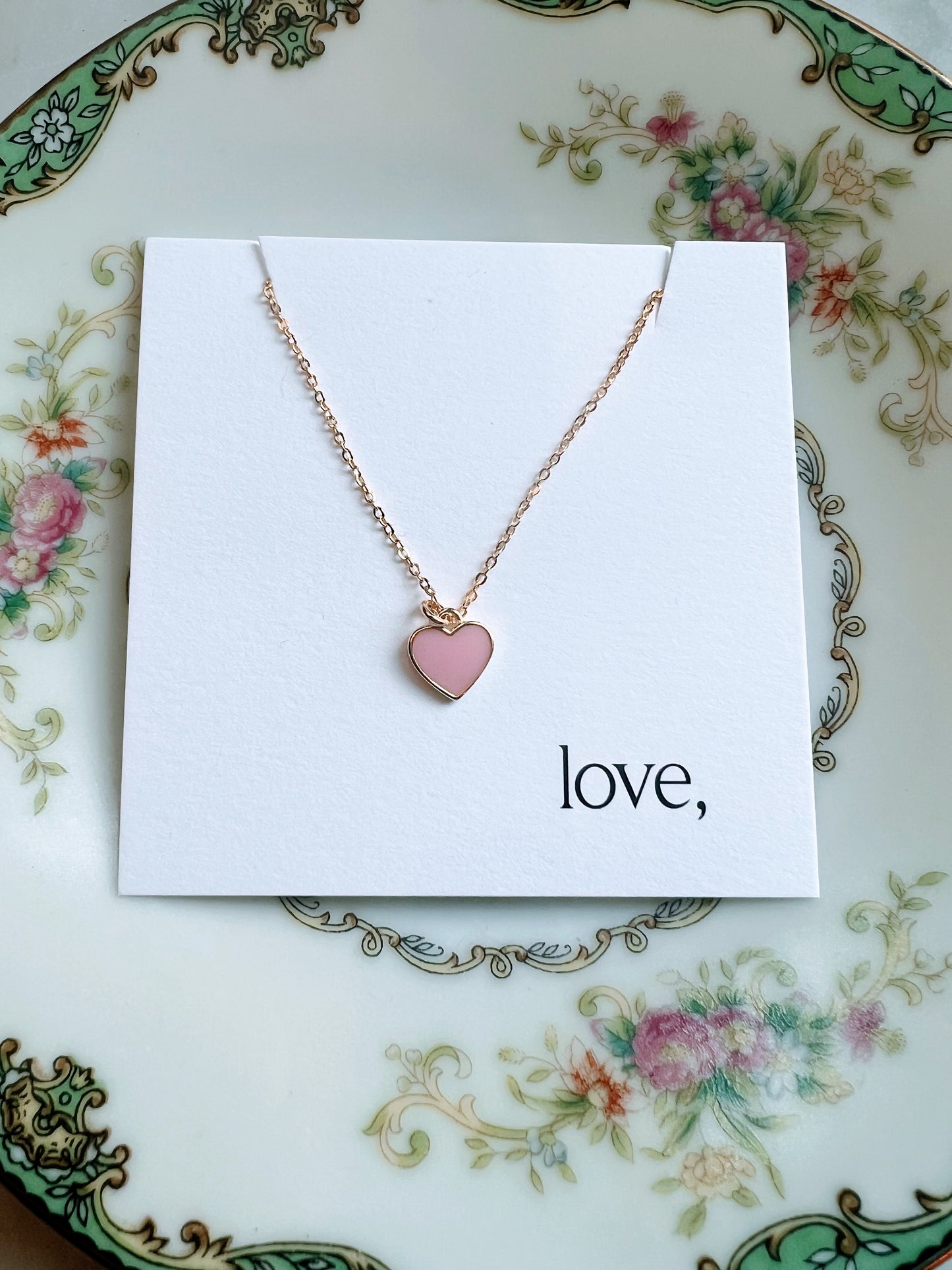 Blossom Enamel Heart Pendant Necklace