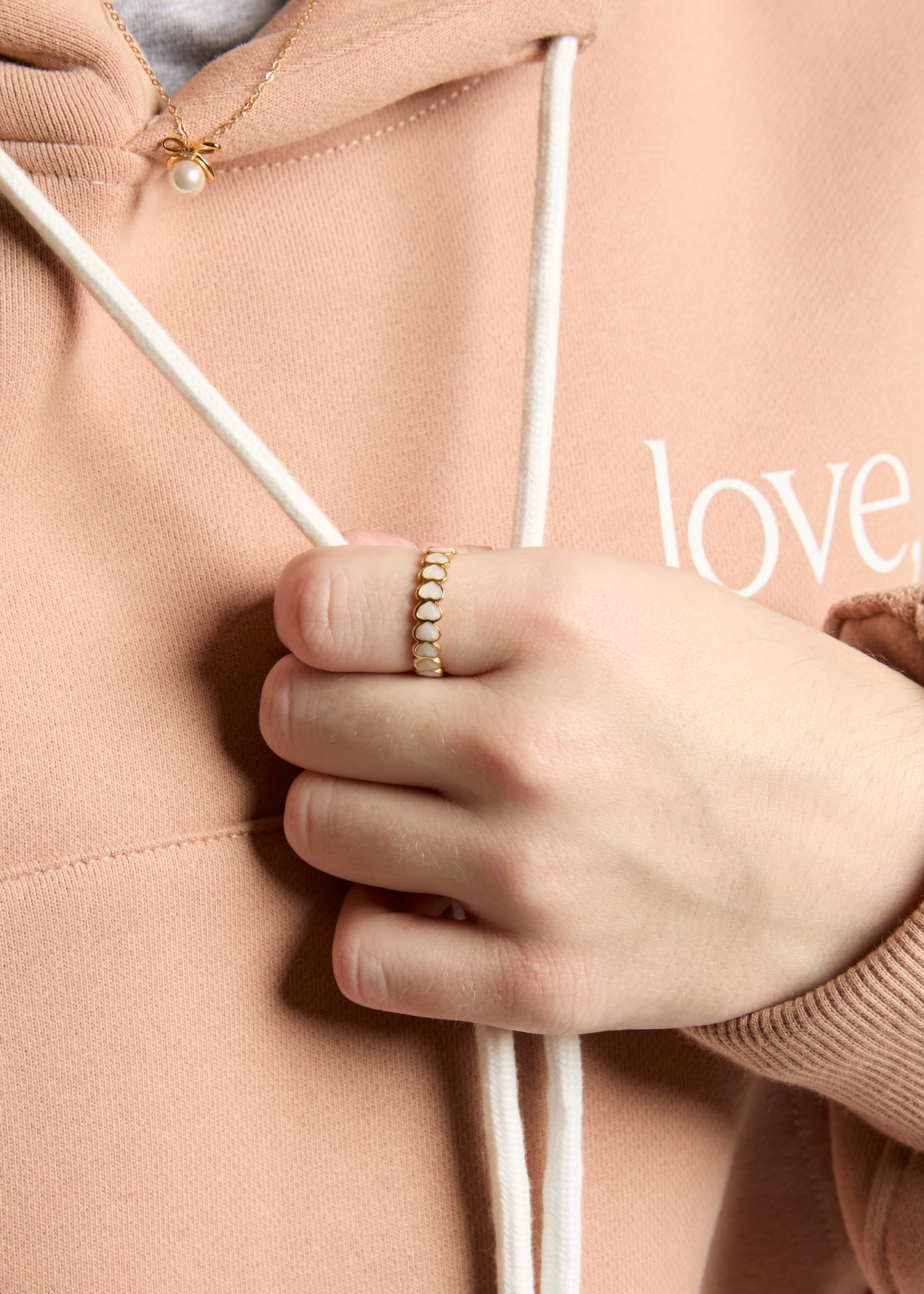 Band of Hearts Enamel Ring - Pearl