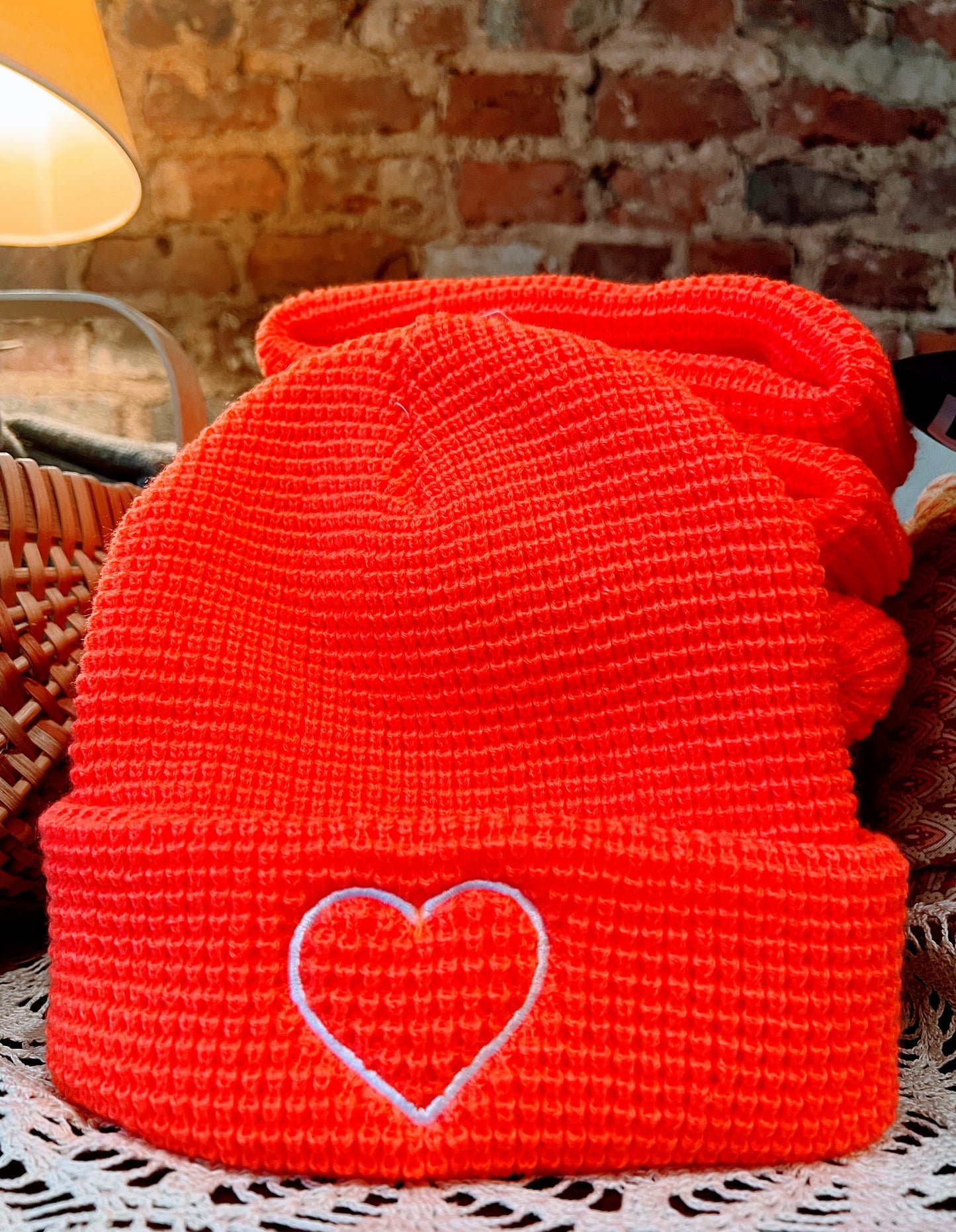 Heart Waffle Beanie Coral