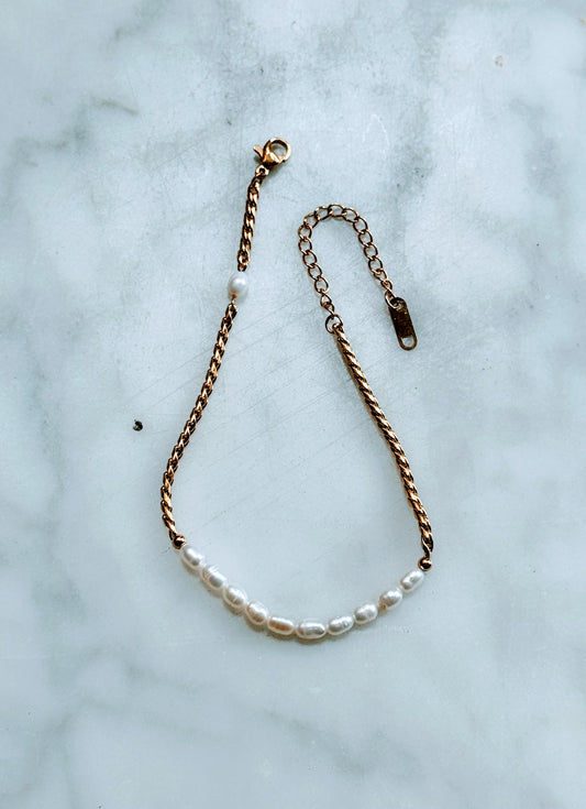 Freshwater Pearl Anklet - Gold