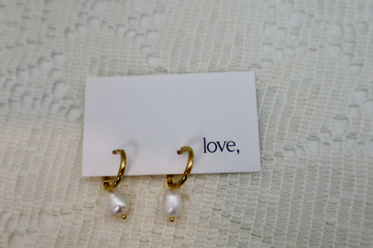 Freshwater Pearl Drop Earrings - Gold