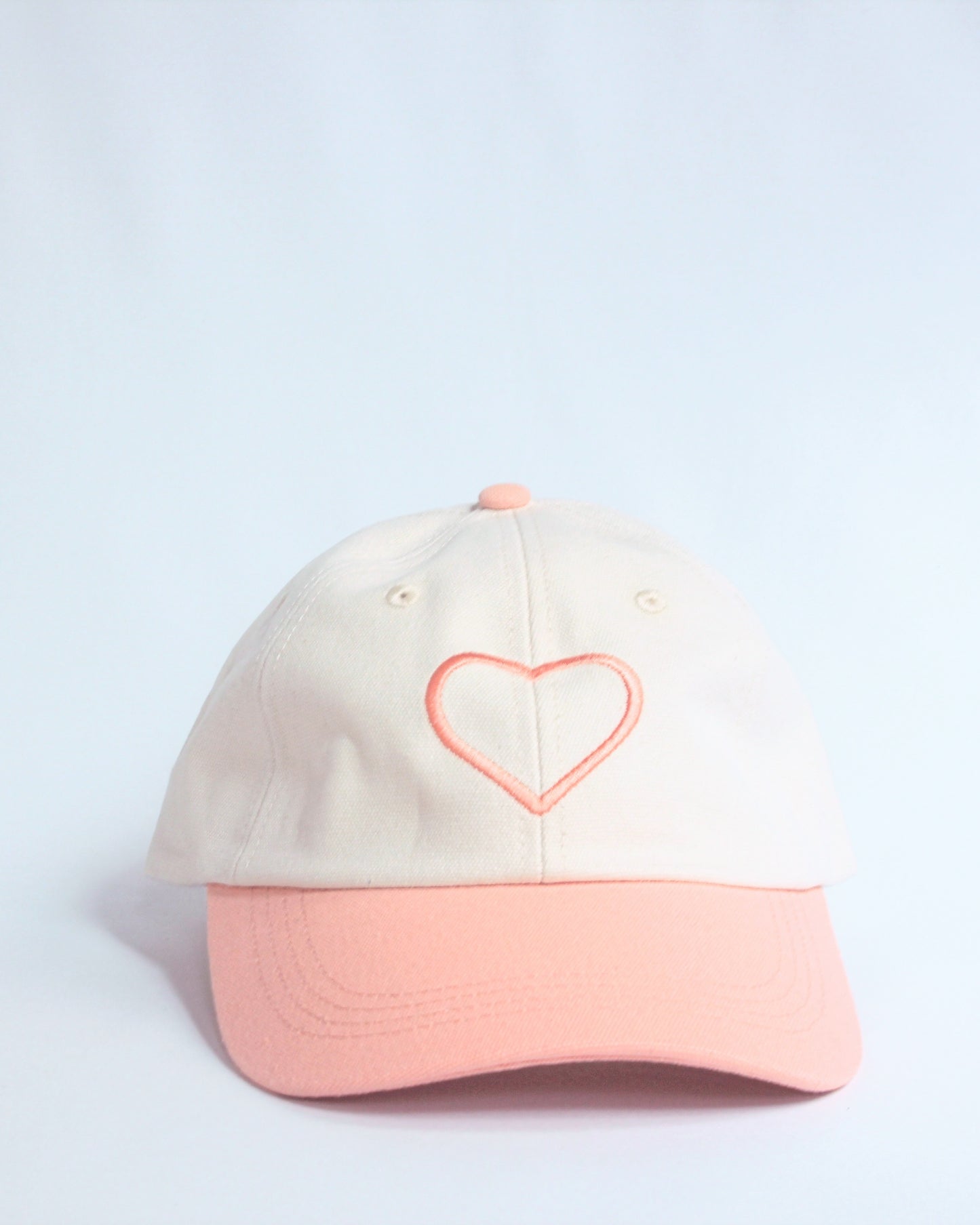 Two tone Embroidered Heart Dad Hat - Coral