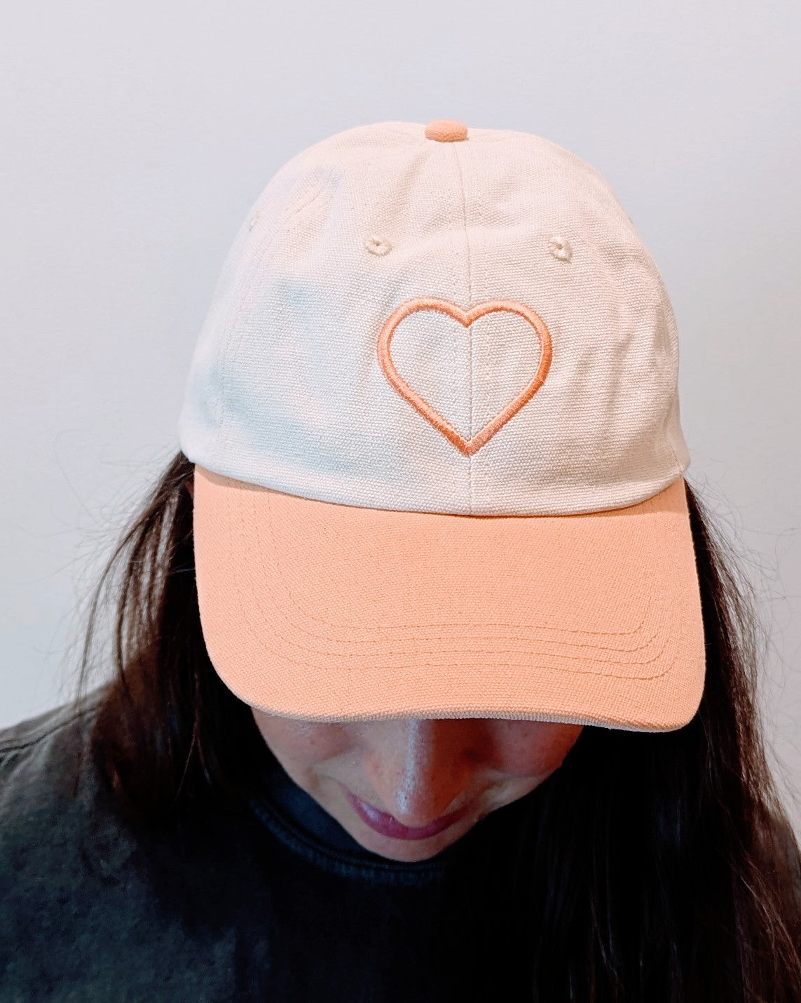 Two tone Embroidered Heart Dad Hat - Coral