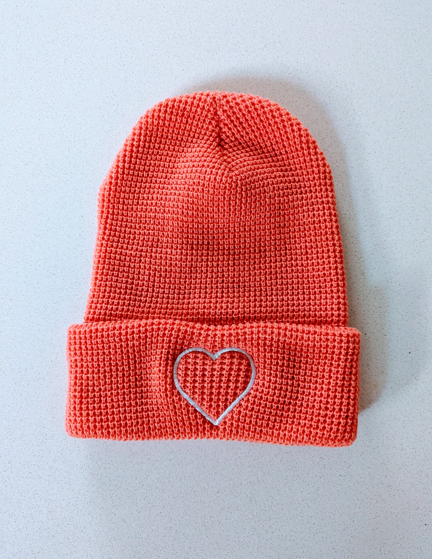 Heart Waffle Beanie Coral