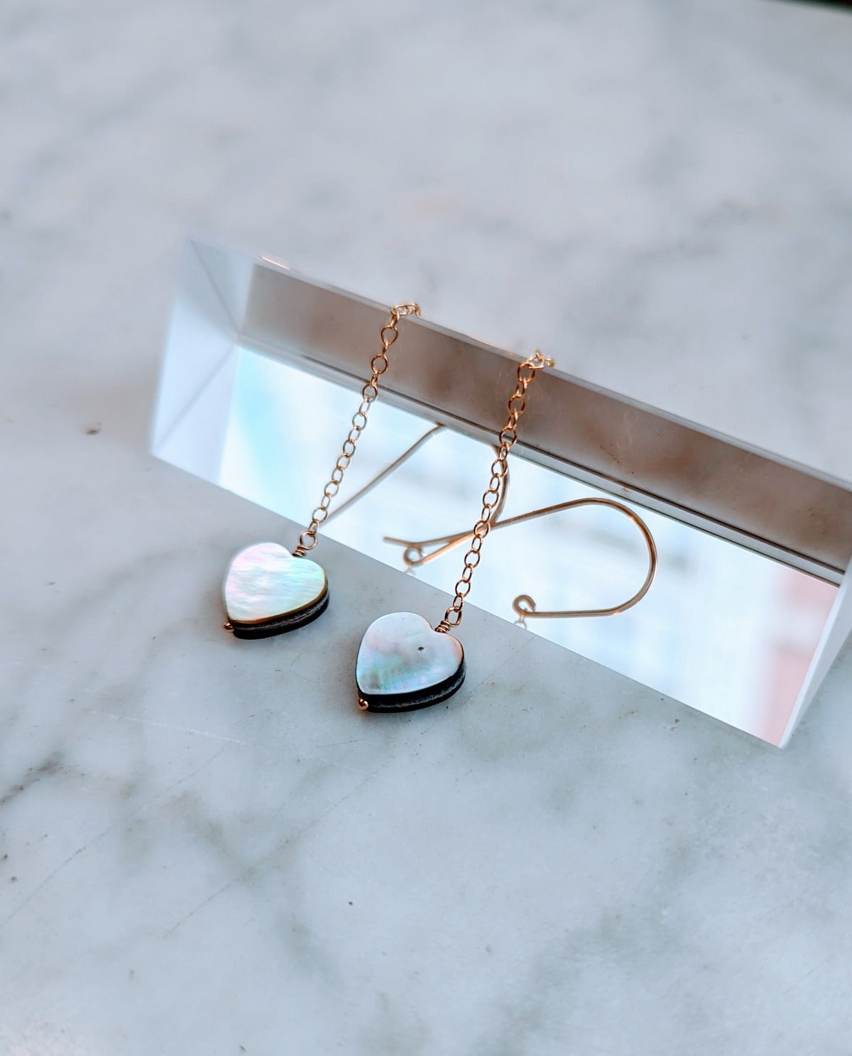 Smokey Grey Drop Hearts Earrings