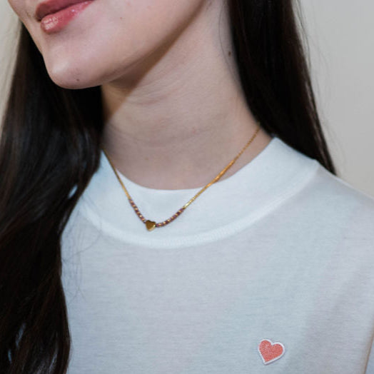 Beaded Heart Necklace - Pink Tourmaline