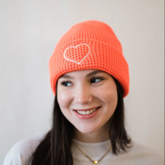 Heart Waffle Beanie Coral