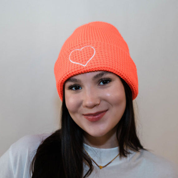 Heart Waffle Beanie Coral