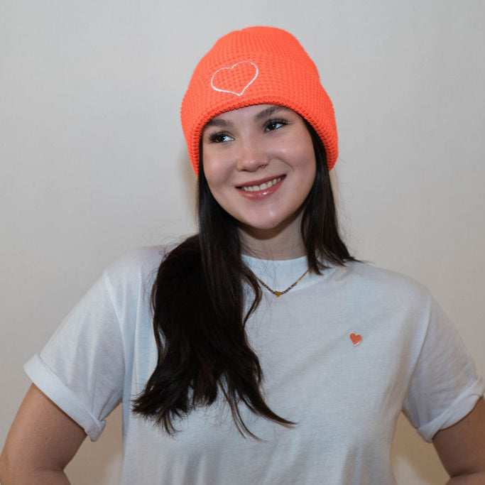 Heart Waffle Beanie Coral