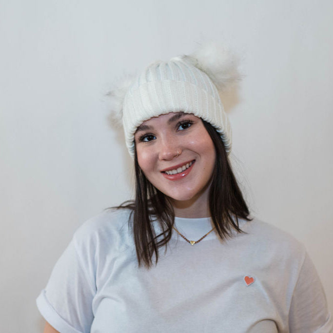 Double Pom Pom Hat - Snow