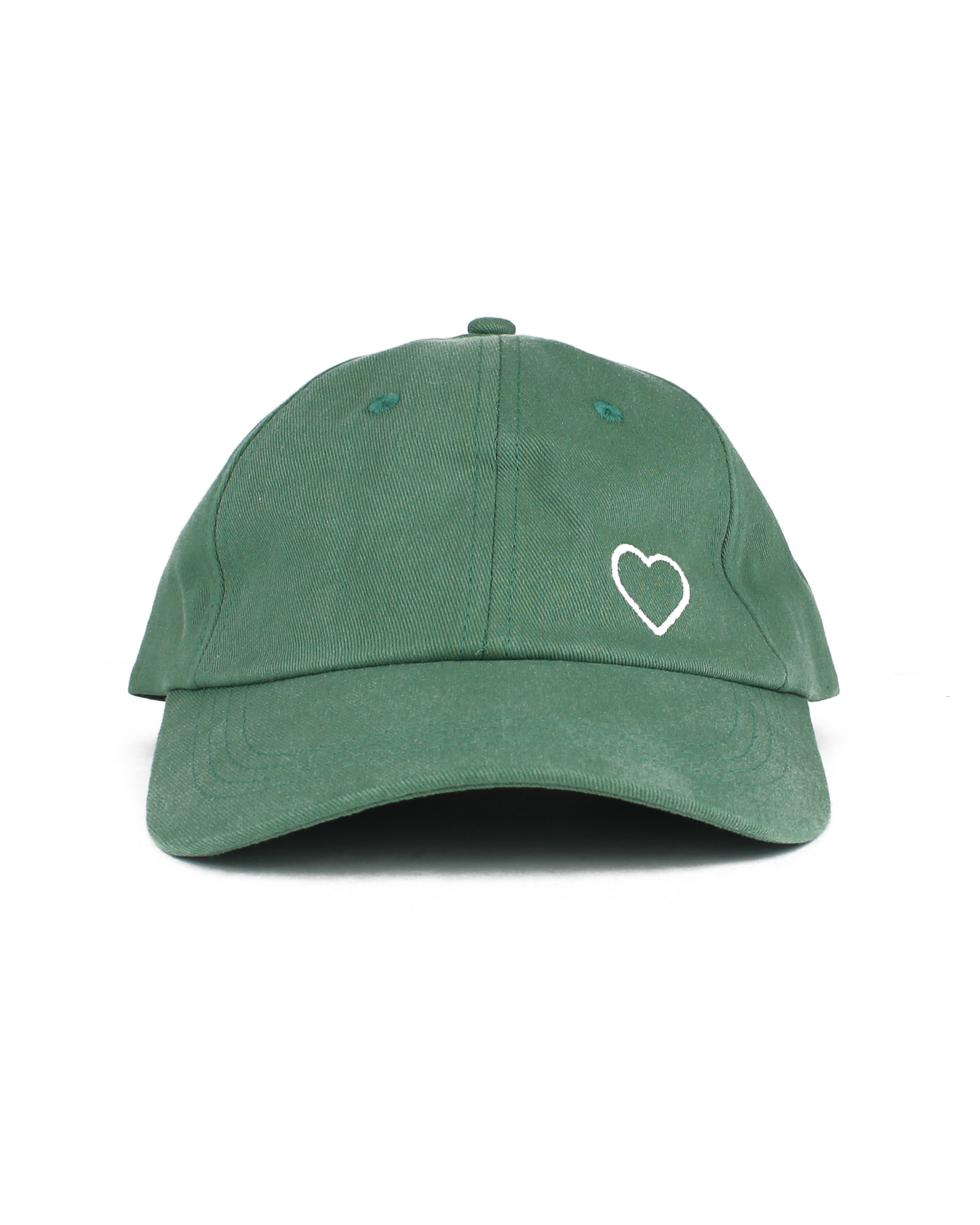 Green cap with a white heart logo on a white background