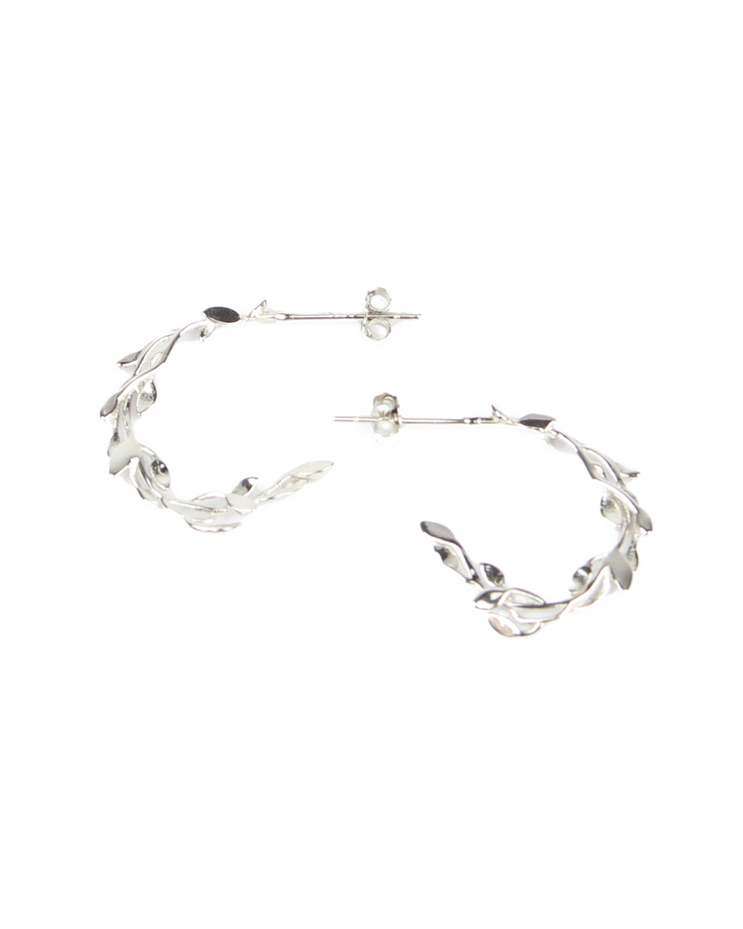 Silver hoop earrings on a white background