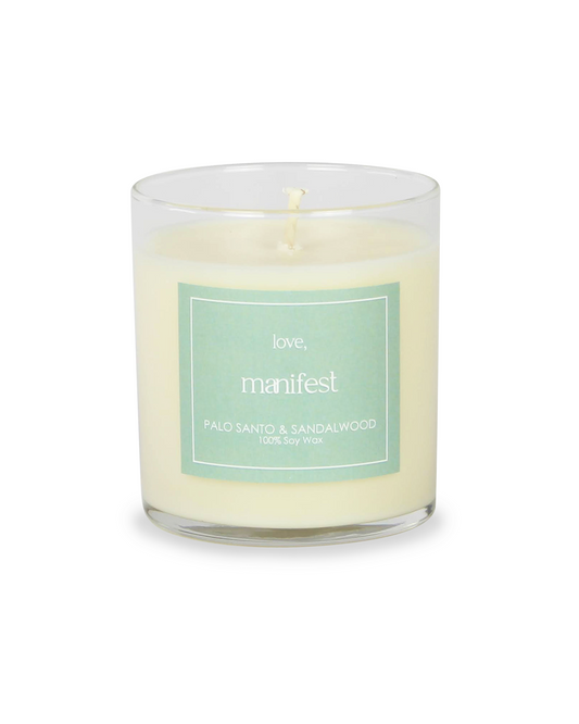 Candle with a label on a white background