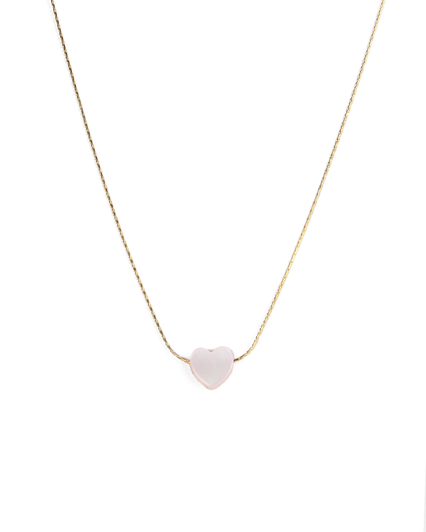 Necklace with a heart-shaped pink pendant on a white background