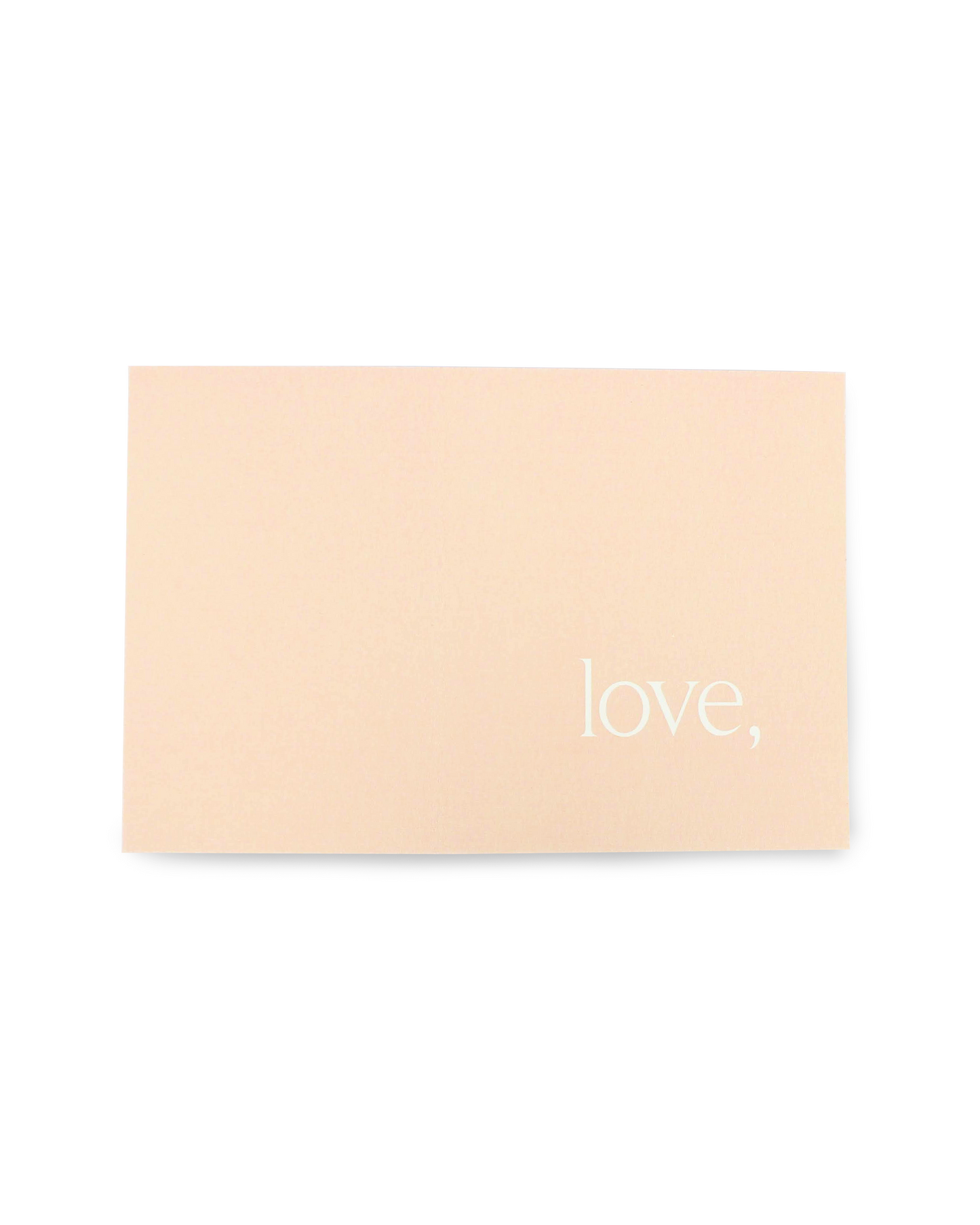 Beige card with 'love,' text on a white background