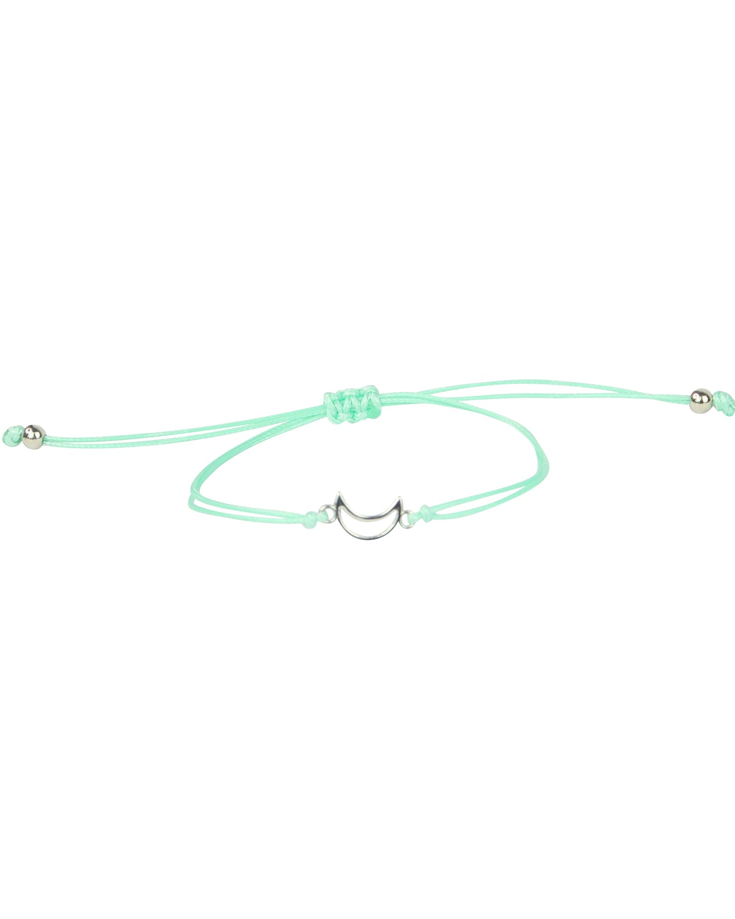 Mint green bracelet with a small charm on a white background