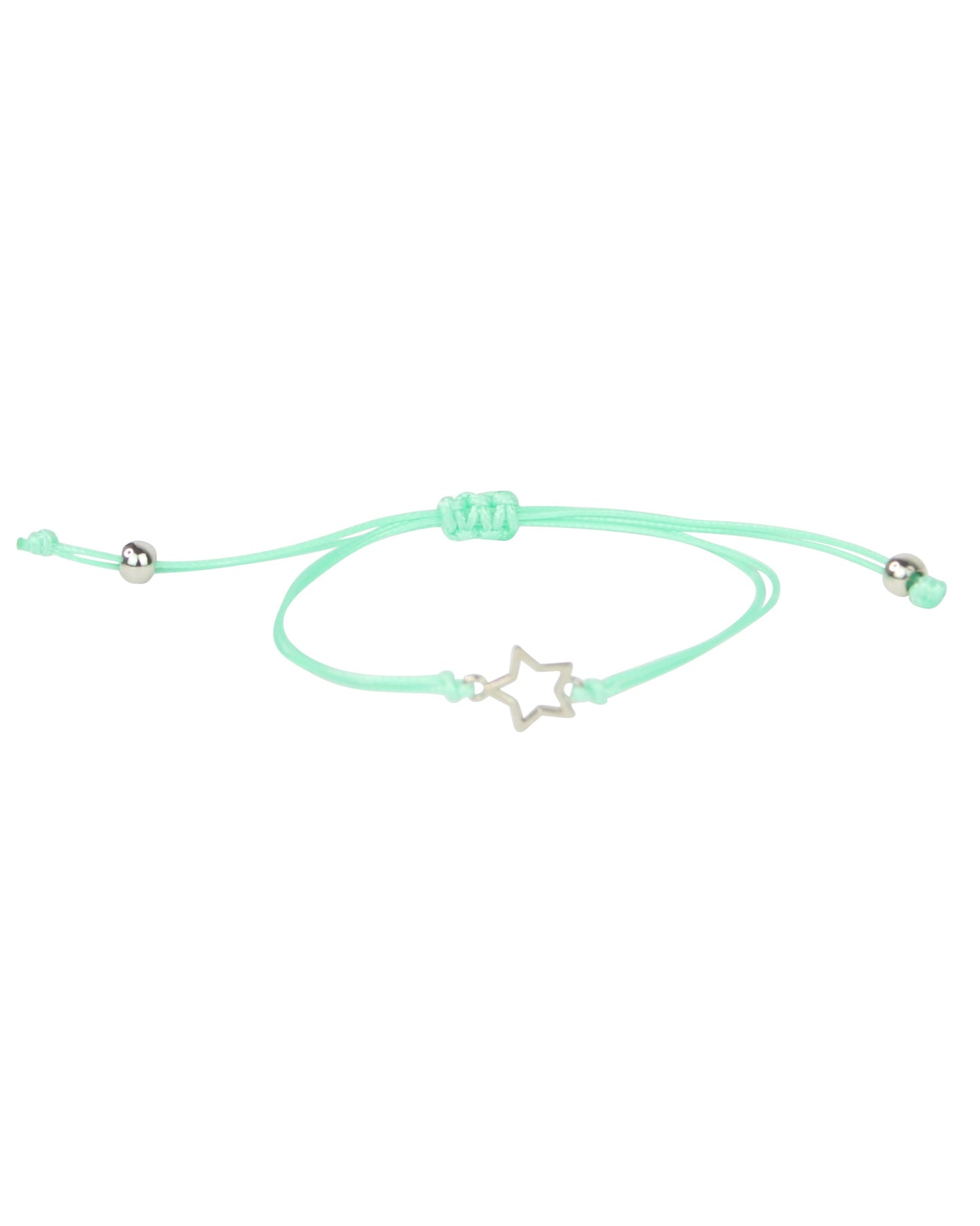 Mint green bracelet with a star-shaped charm on a white background