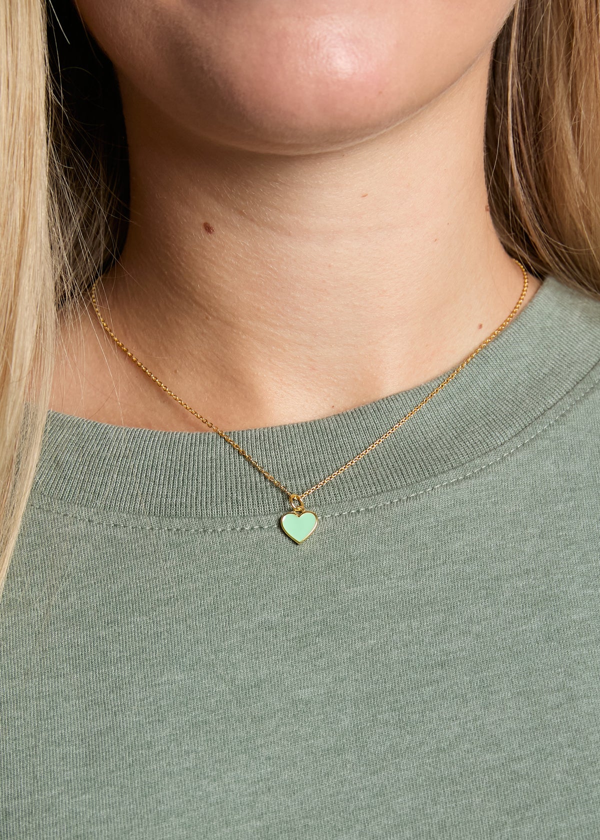 Mint Enamel Heart Pendant Necklace