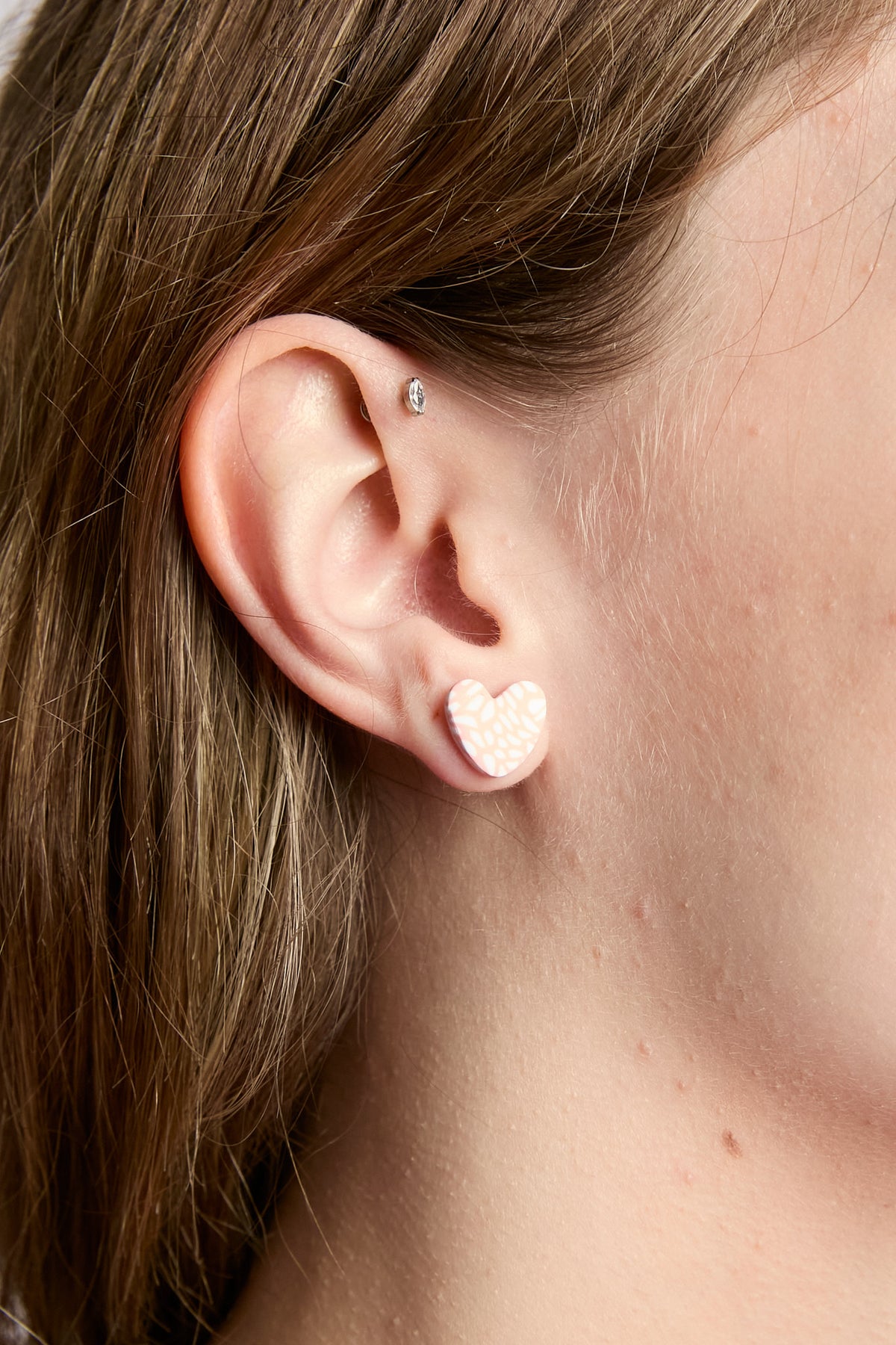 Mosaic Heart Stud - Coral