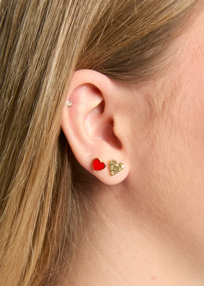 Poppy Enamel Heart Studs