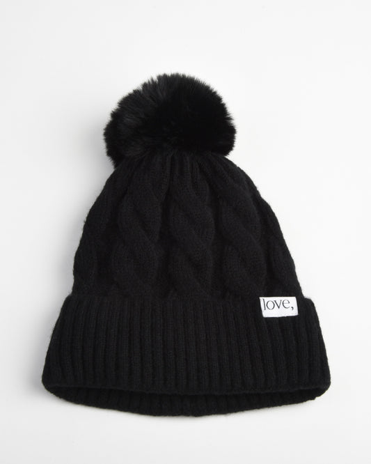 Chunky Pom Pom Hat - Black