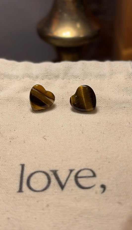 Tigers Eye Heart Earrings