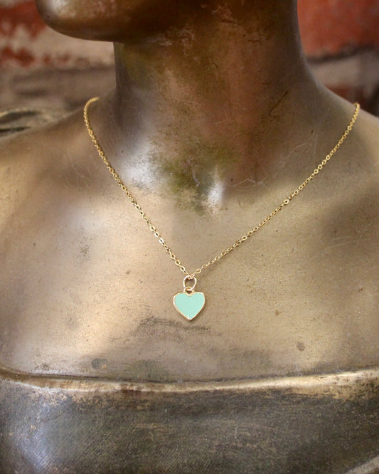 Mint Enamel Heart Pendant Necklace