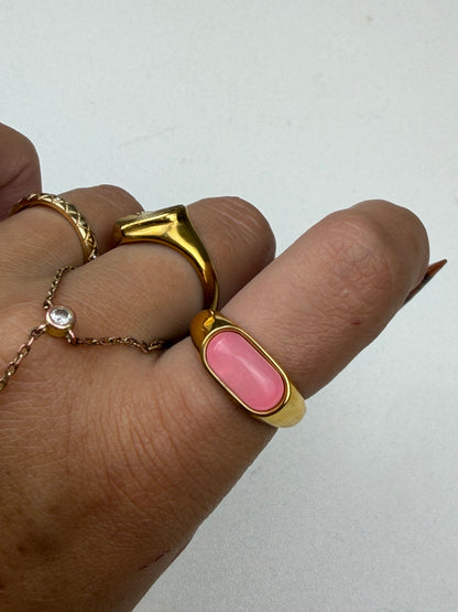 Chunky Pink Stone Ring - Gold