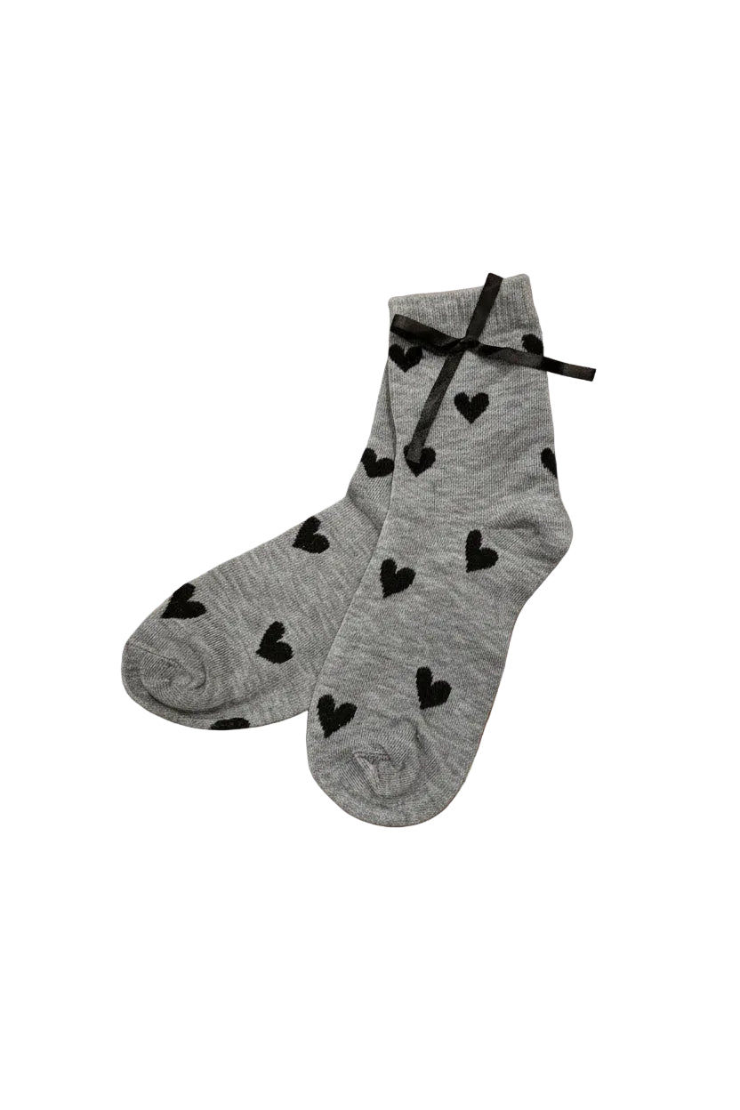 Heart Bow Socks - Grey