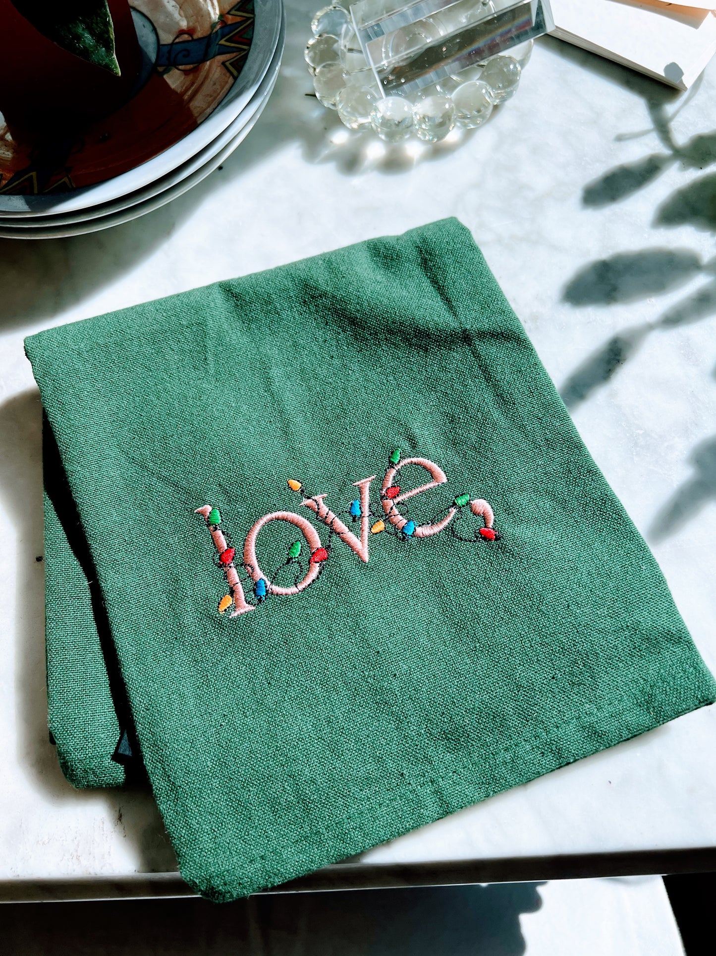 love, Lights Green Tea Towel