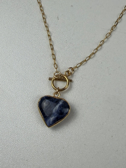 Small Heart Charm Necklace - ASST Stones