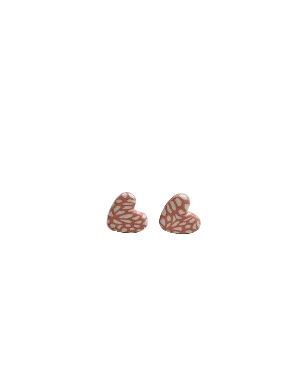 Mosaic Heart Stud - Coral