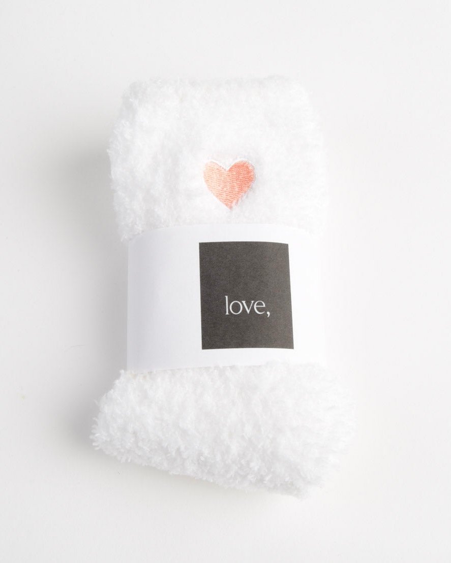 Fuzzy Heart Sock - Snow