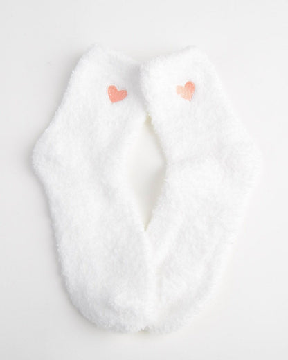 Fuzzy Heart Sock - Snow