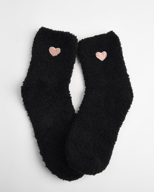 Fuzzy Heart Sock - Midnight