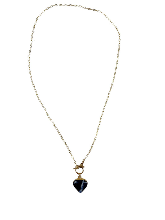 Small Heart Charm Necklace - ASST Stones