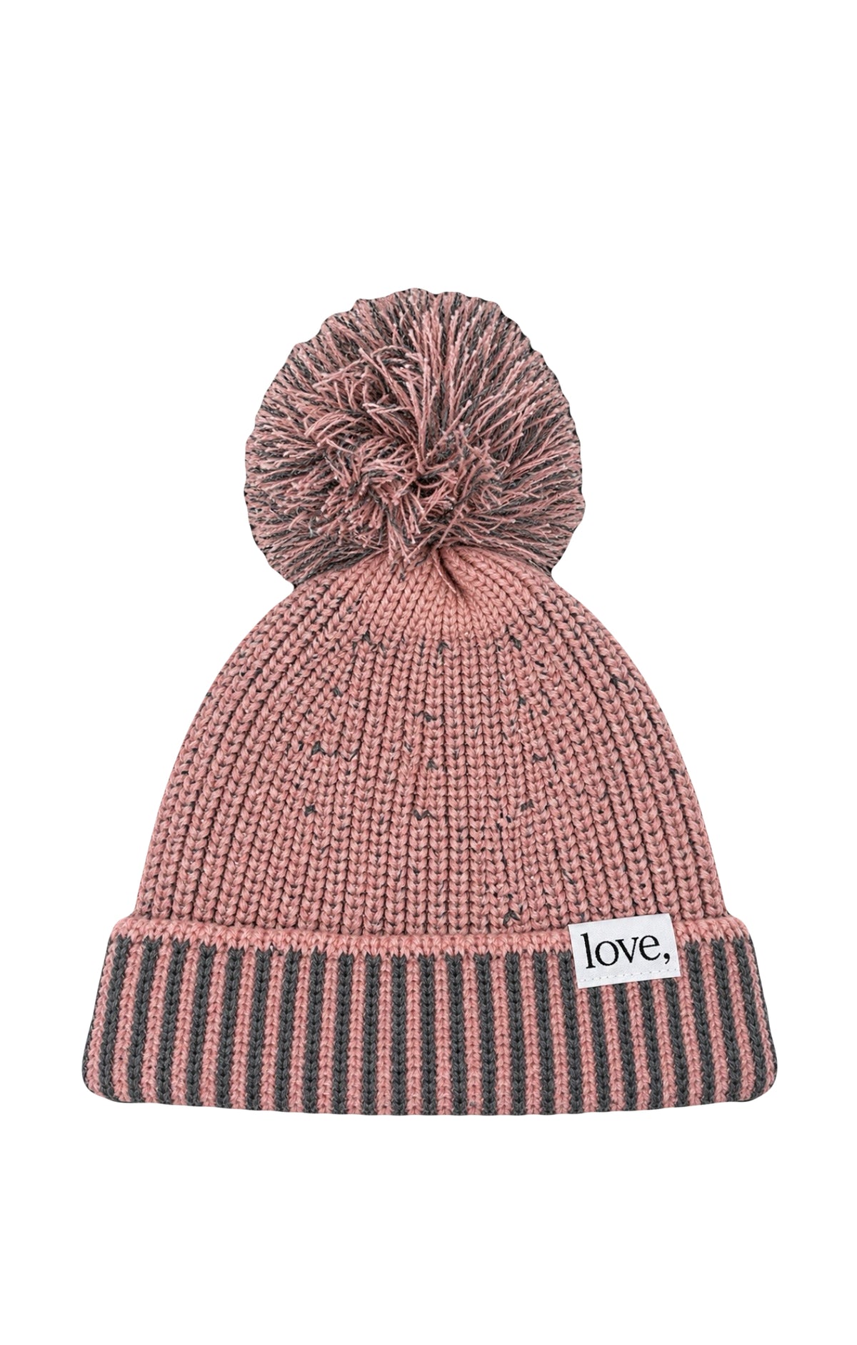 Contrast Knit Pom Beanie - Blush Grey