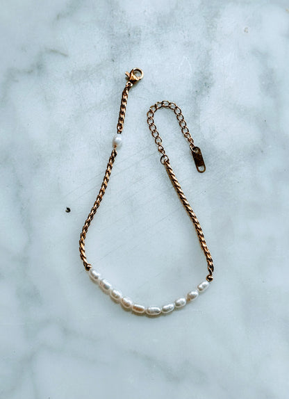 Freshwater Pearl Anklet - Gold
