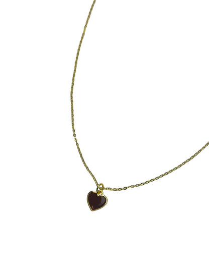 Chestnut Enamel Heart Pendant Necklace