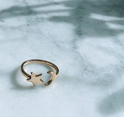 Moon and Star Ring - Gold