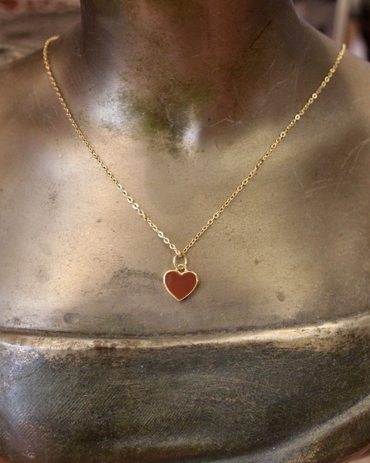 Chestnut Enamel Heart Pendant Necklace