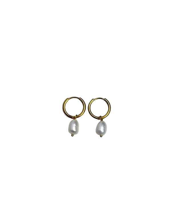 Freshwater Pearl Drop Earrings - Gold