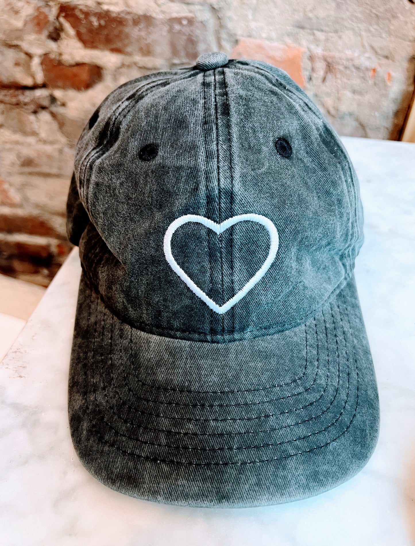 Heart Dad Hat - Stone Wash Black