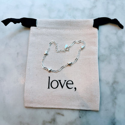 Paper Clip Chain Heart Bracelet - Sterling Silver