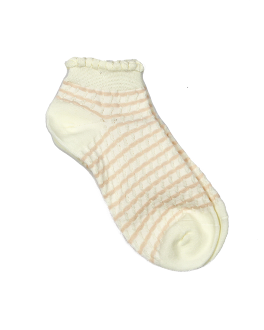 lettuce edge socks in cream with pink stripes on a white background