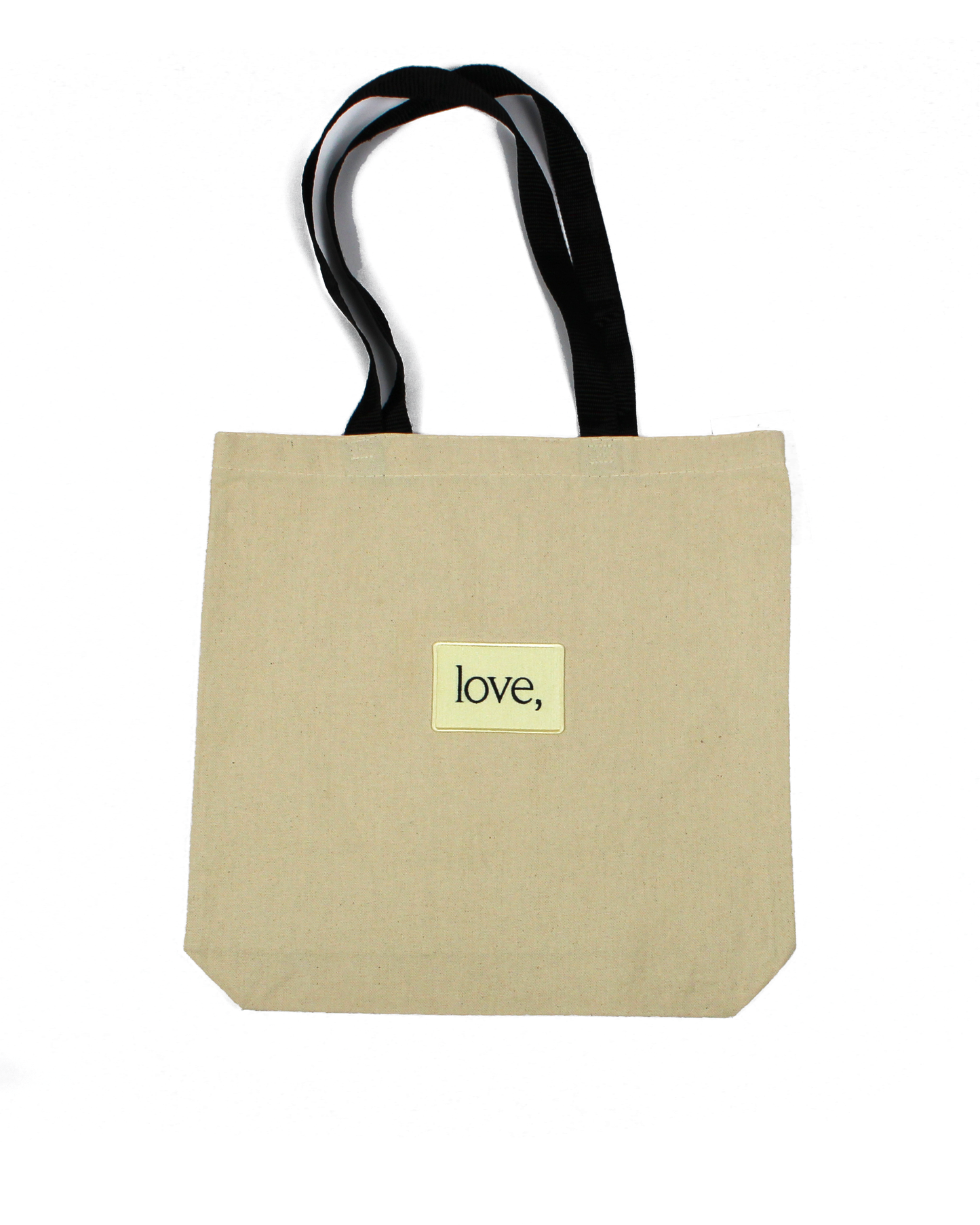 Market Tote - Love Patch - Natural + Black Straps