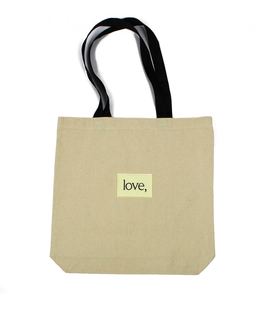 Market Tote - Love Patch - Natural + Black Straps