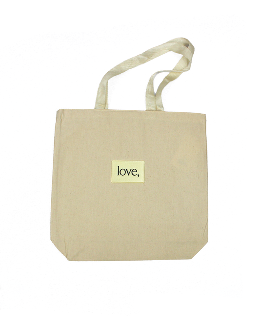 Market Tote - Love Patch - Natural + Natural Straps