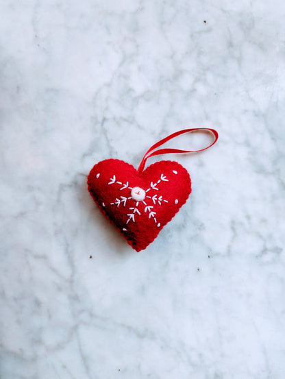 Snowflake Felt Heart Ornament