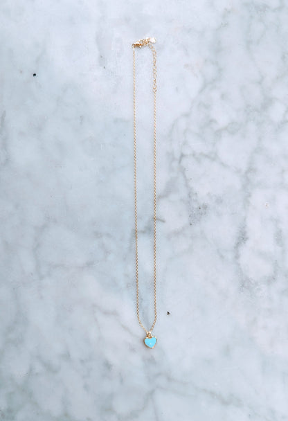 Sky Blue Enamel Heart Pendant Necklace